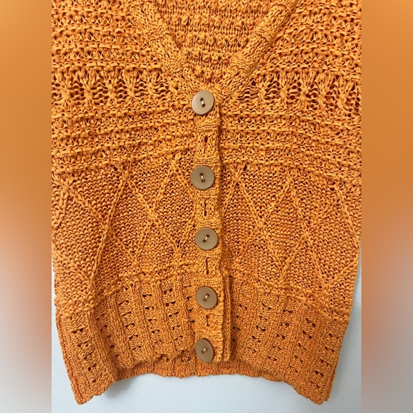 Sundance Womens XS Short Sleeve Cardigan Orange Loose Knit Stretch Buttons - Picture 4 of 5